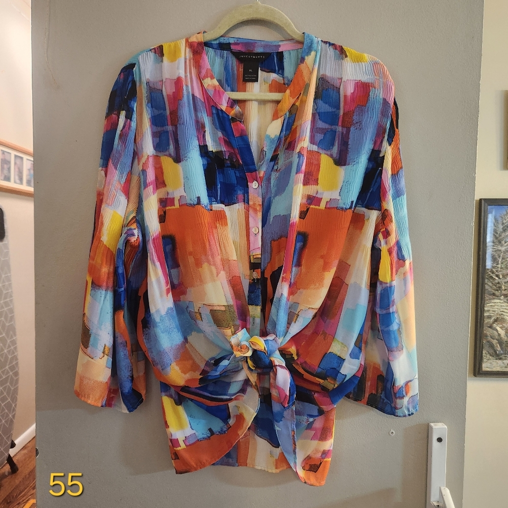 XL Light and Airy Watercolor button down blouse